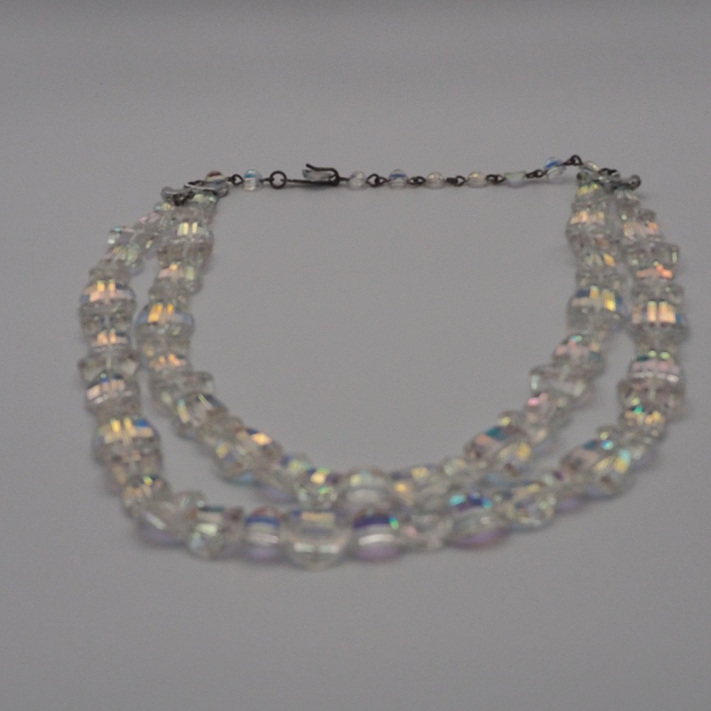 Vintage Laguna Necklace Aurora Borealis Faceted Button Bead Double Strand Choker - Picture 9 of 10